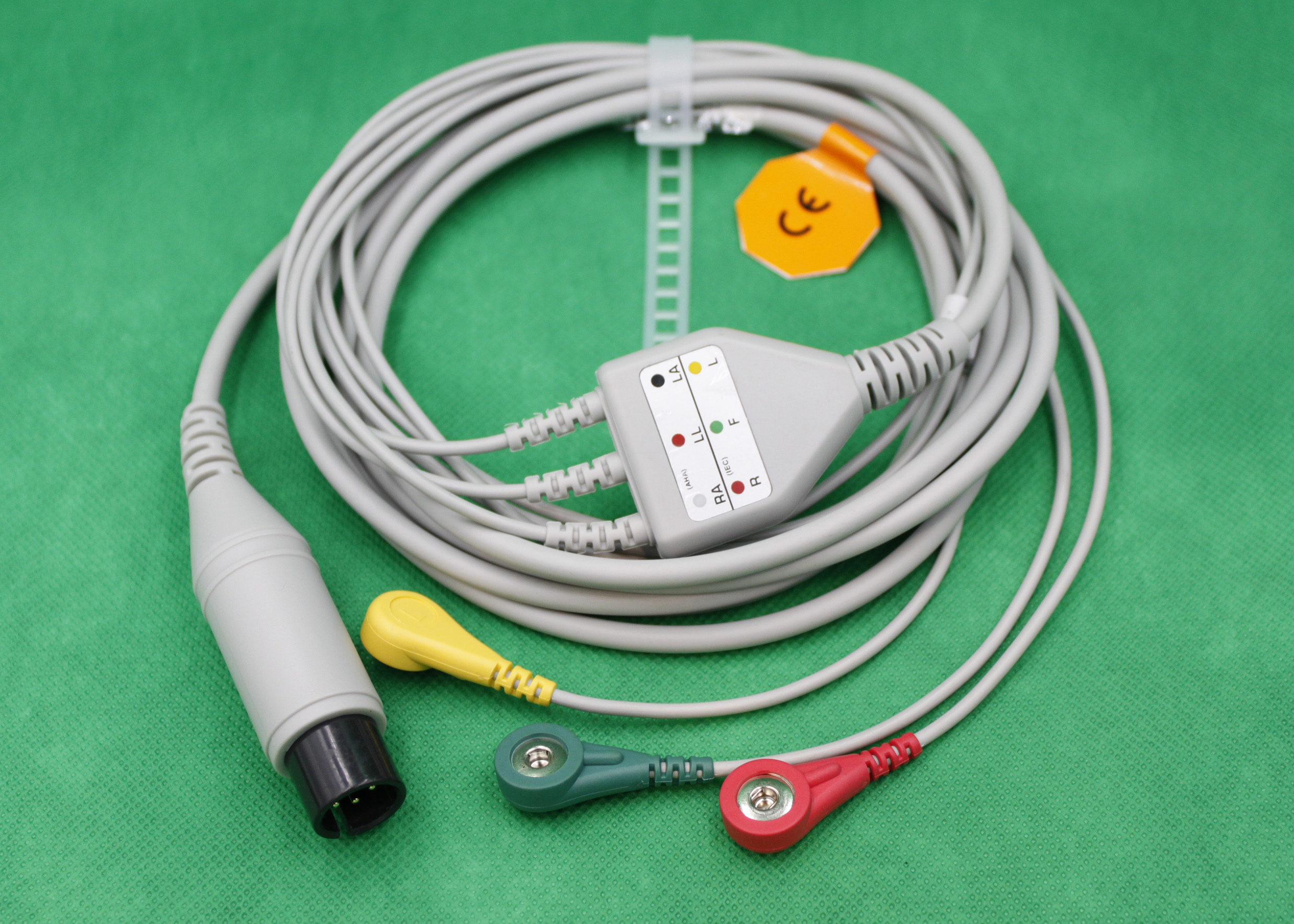 ЭКГ кабель пациента для Mindray MEC-200, MEC-1000, MEC-1200, MEC-2000, PM-7000, PM-8000, PM-9000, iPM10,  3 отведения, разъем 6pin, кнопка