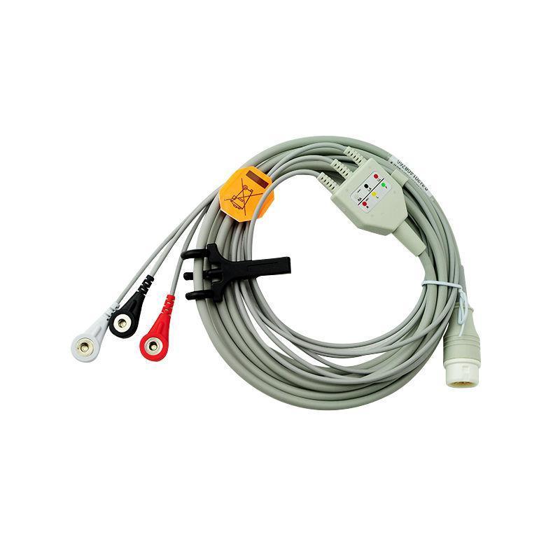 ЭКГ кабель пациента для HP/Philips 78352C, 78534C, 78834C, M1001A/B, M1002A/B, M1722A, BM1723A/B, M2475B, M3000A, M3001A, M3046А, M4735A, 3 электрода кнопка 4мм, круглый разъем 12Pins