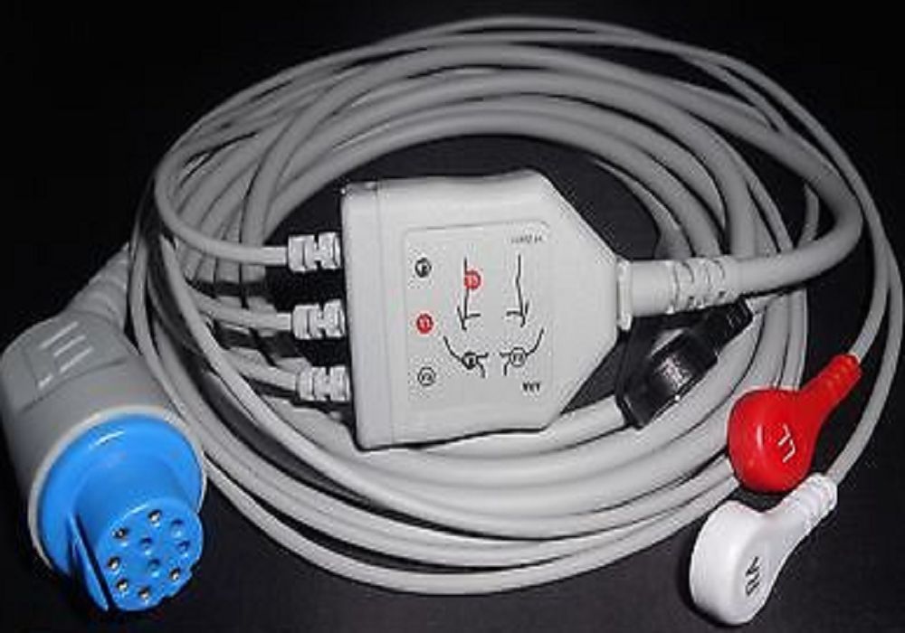 Цельный ЭКГ кабель пациента, для GE-Datex Ohmeda AS/3, CS/3, Cardiocap 1, Cardiocap 2, Cardiocap 5, S/5, Satellite Plus, (состоит из 545302 + 545327), , 3 отведения, кнопка Snap