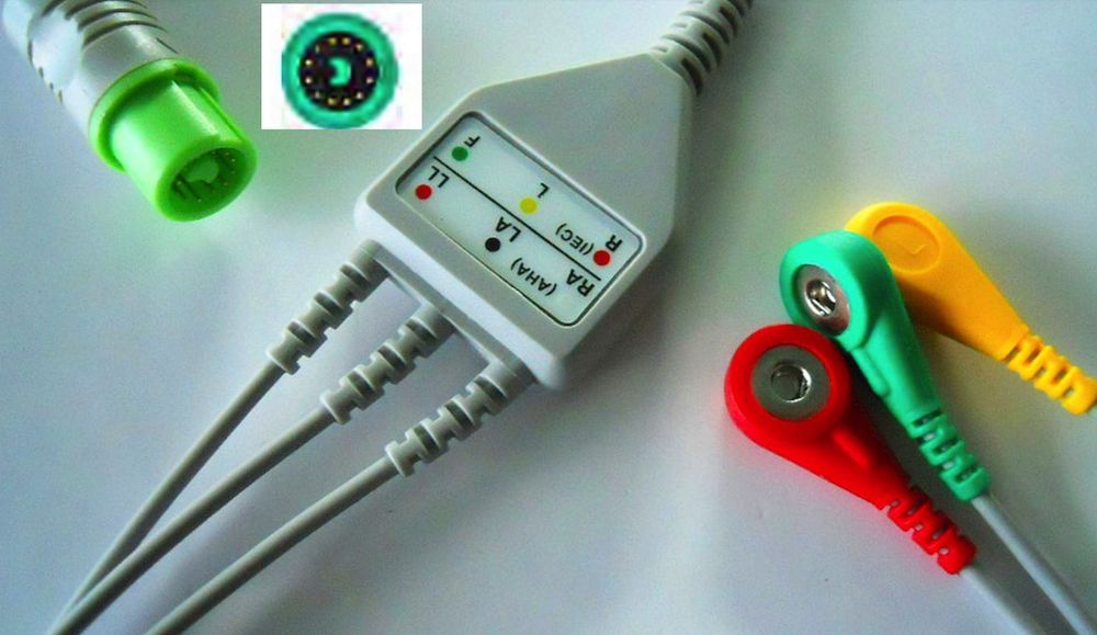 Цельный ЭКГ кабель пациента для Fukuda Denshi  DS-5100, DS-5100E, DS-5300W, DS-5400, DS-7001, DS7141, DS7101/L, Datascope: Expert, 3 отведения, IEC, кнопка Snap
