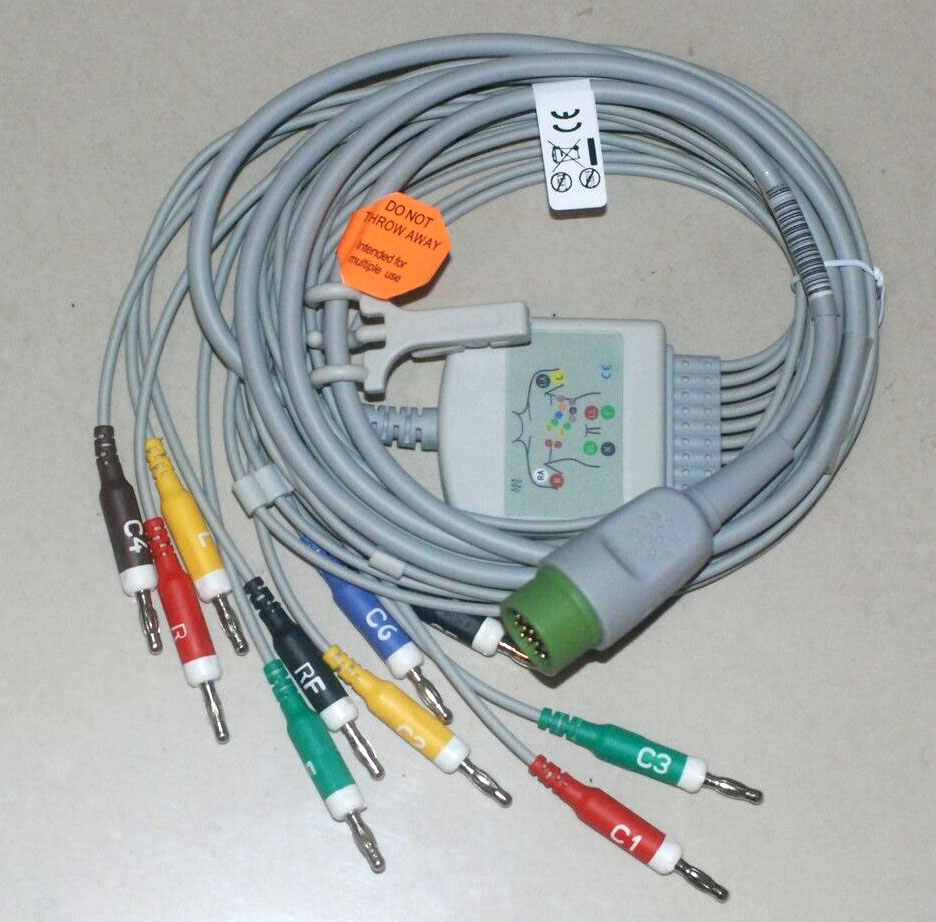 ЭКГ кабель пациента для Physio Control Lifepak 12, lifepak 15, 10 отведений, IEC, banana 4мм, 12pin