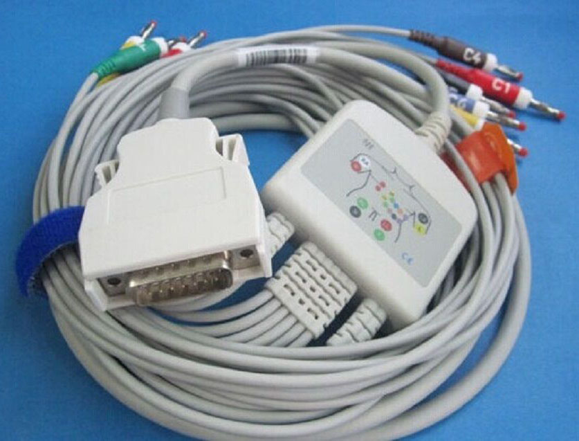 ЭКГ кабель пациента для Mortara ELI 10, ELI 50, ELI 100, ELI 200, XScribe DOS, Portrait, Landscape, banana 4мм, защелки