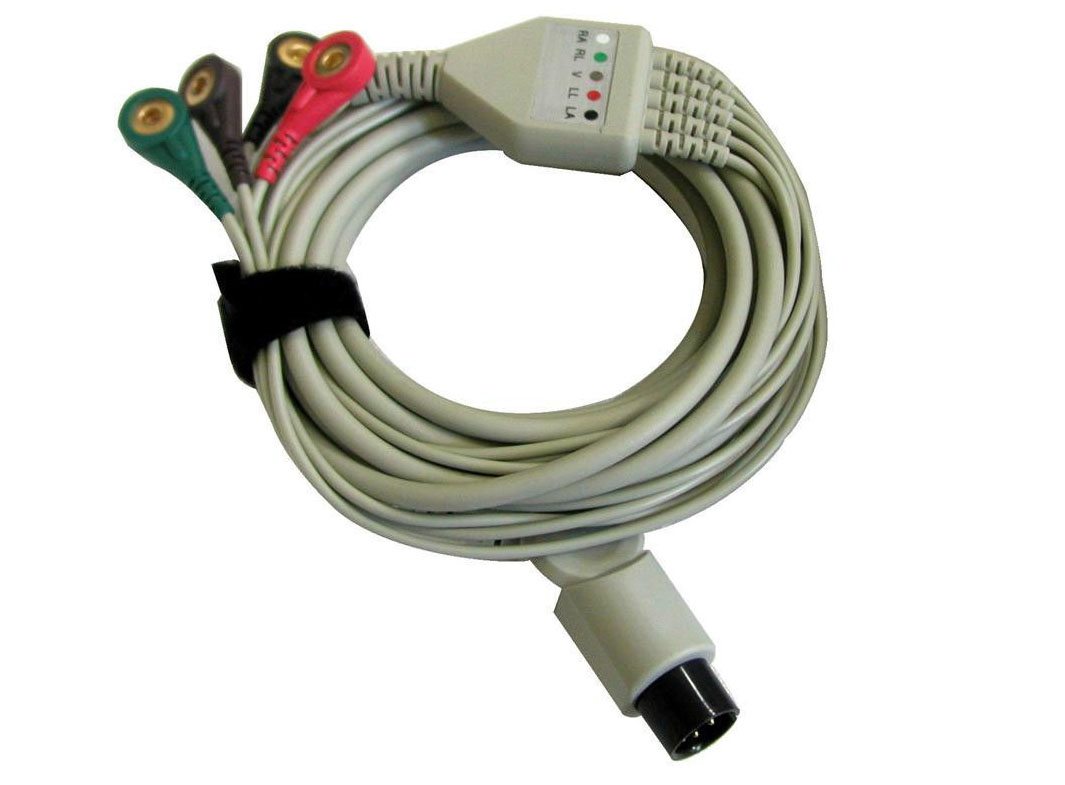 ЭКГ кабель пациента для Sensitec MEC-1000, MEC-1200, 5 отведений, 6 pin, кнопки