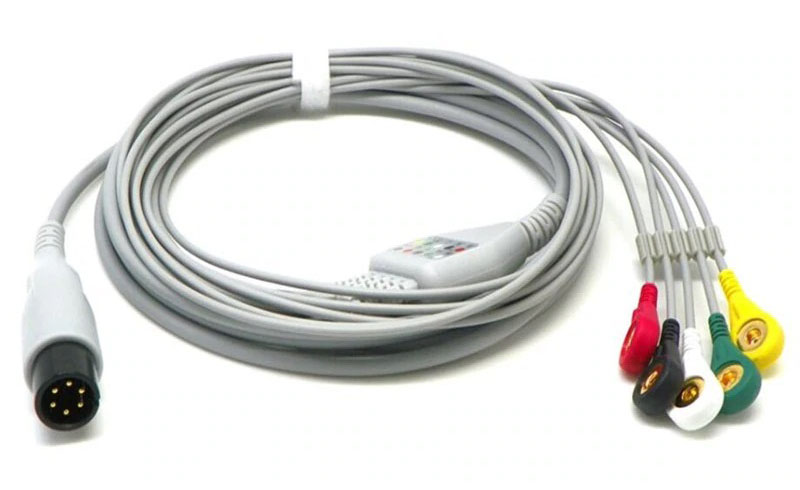 ЭКГ кабель пациента Guoteng GT9000, GT9003, 5 отведений, 6 pin, кнопки