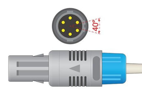 Соединительный кабель SpO2 для Mindray MEC-1000, MEC-2000, (кроме PM 7000, PM 8000, PM 9000, MEC-1200), 0010-20-42594, 6 Pin, 2 ключа, 40 градусов