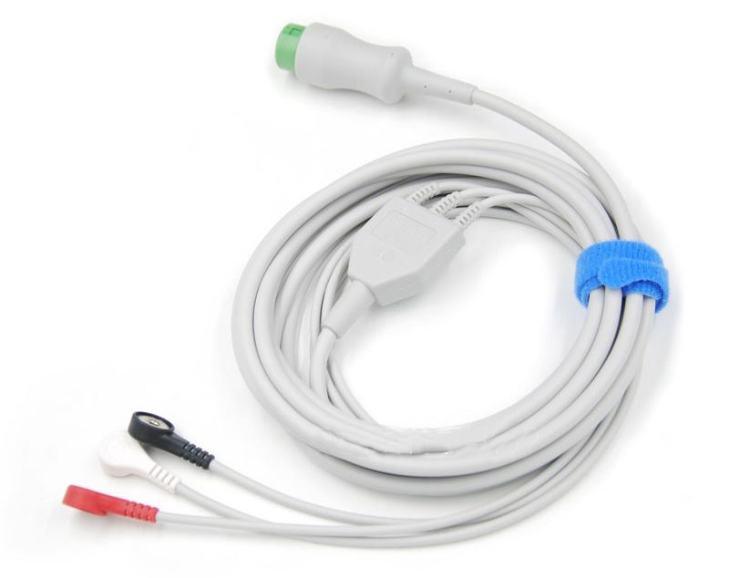 ЭКГ кабель пациента для Mindray  Beneheart D3, D6, BeneView T1, T5, T6, T8, T9, DPM6, DPM7, iPM-9800, MPM, PM5000, PM6000, iMEC 10, 043-000487-01, 3 отведения, кнопка