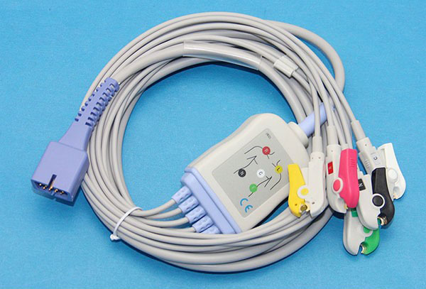 ЭКГ кабель отведений для монитора пациента MEK MP500, MP600, MP1000, 5 отведений, клипсы