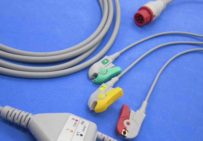 ЭКГ кабель пациента для  Bionet BM3, 3 электрода, IEC, Зажим, разъем 6 Pins