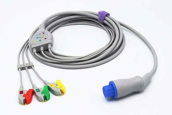 Цельный ЭКГ кабель пациента для GE-Datex Ohmeda AS/3, CS/3, Cardiocap 1, Cardiocap 2, Cardiocap 5, S/5, Satellite Plus, 3 отведения, зажимы Clip