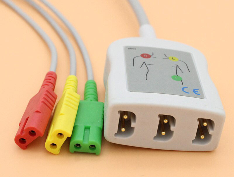 ЭКГ кабель пациента для  монитора пациента Goldway G30, G40, UT4000A, UT4000F, UT6000A, составной, магистральный кабель + 3 отведения, 6 pin, кнопки, IEC