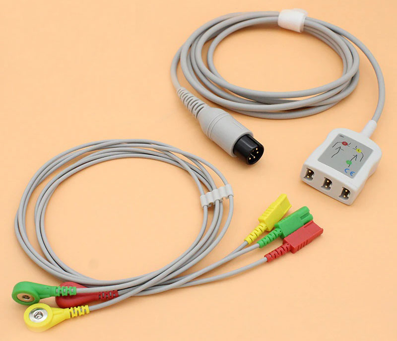 ЭКГ кабель пациента для  монитора пациента Goldway G30, G40, UT4000A, UT4000F, UT6000A, составной, магистральный кабель + 3 отведения, 6 pin, кнопки, IEC