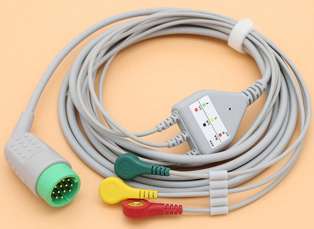 ЭКГ кабель пациента для дефибриллятора Medtronic Physio-Control Lifepak 12, 20, 120, 3 отведения, кнопки