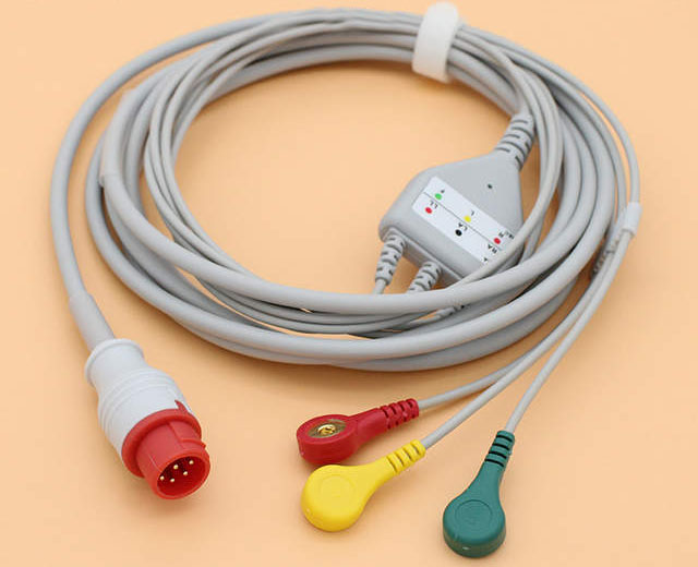 ЭКГ кабель пациента для Bionet BM3, BM3 Plus, 3 электрода, кнопки, разъем 6 Pins 