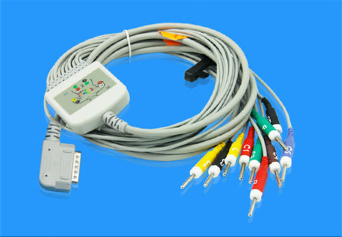 ЭКГ кабель пациента для Suzuken Kenz Cardico (PC-109/PC-201) ECG-108, ECG-109, ECG-110, Cardico 302, 306, 601, 610, 1203, 1207, 1210, 1211, 1215, IEC, Din 3.0 pin (needle)