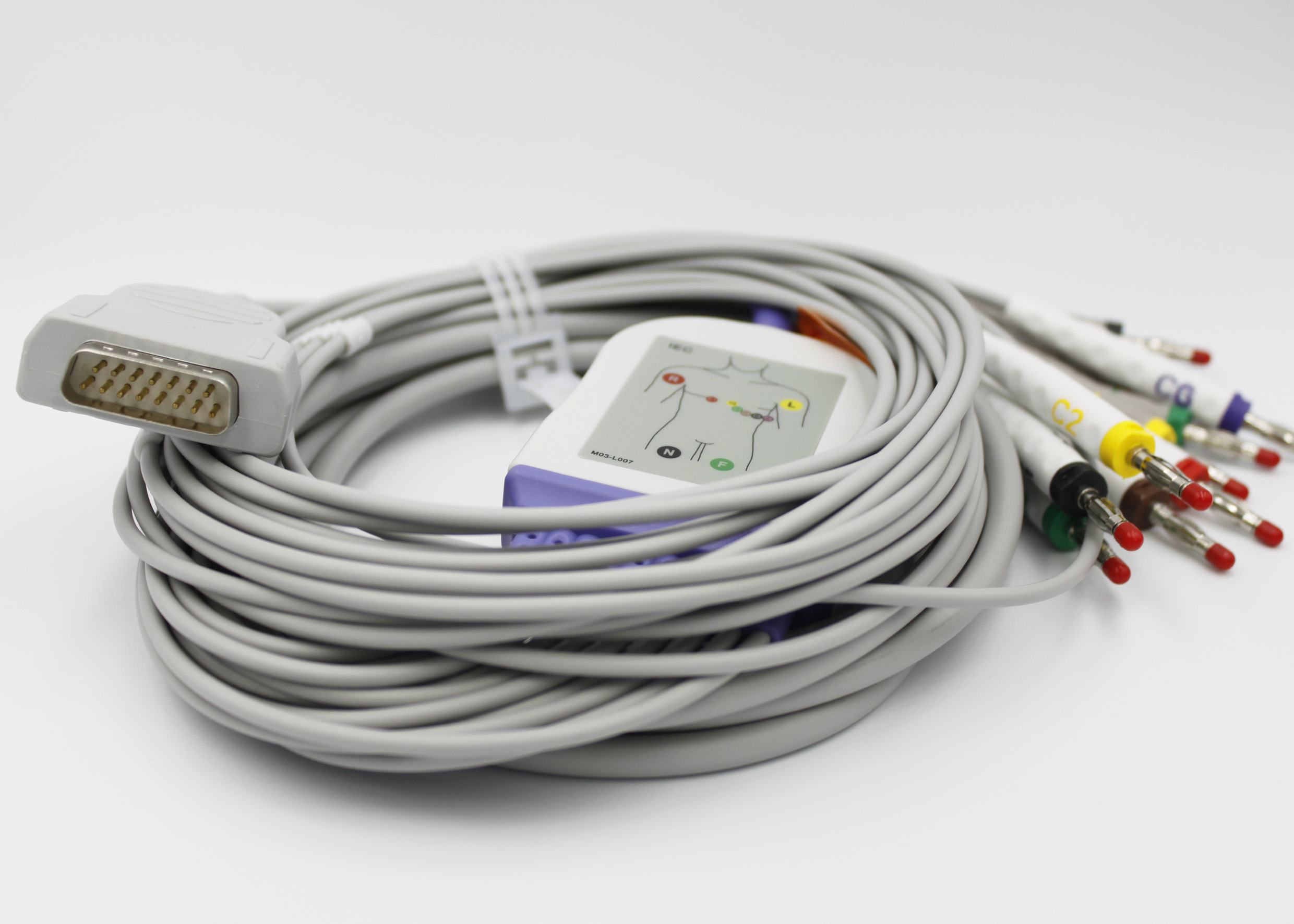 ЭКГ кабель пациента с интегрированными отведениями для HELLIGE Cardio Test EK51 (1991 г.в.), MicroSmart МАС-500, MAC-600, MAC-800, MAC-1200, MAC-1600, разъём DA-15, штекер 4 мм.