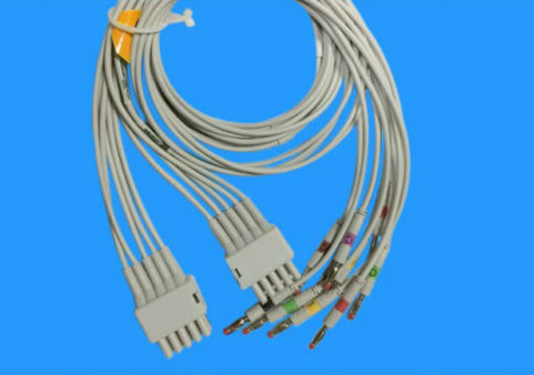 Кабели отведений ЭКГ для Mortara ELI 10, ELI 150, ELI 230, ELI 250, ELI 350, 10 отведений (совместимы с модулем WAM) штекеры banana 4мм, раздельные кабели