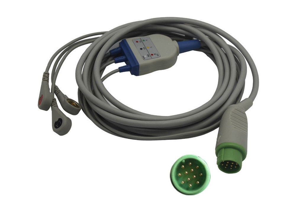 ЭКГ кабель отведений для монитора пациента Biolight BLT M7000, BLT M8500, BLT M9500, Q Series 3 отведения, кнопка