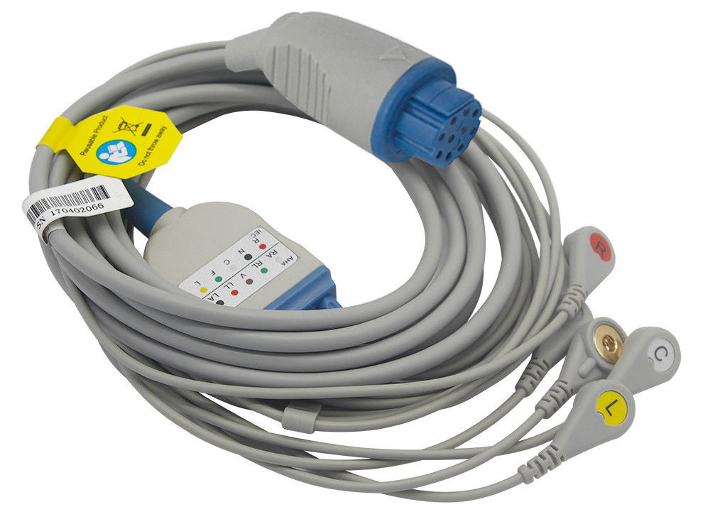 ЭКГ кабель пациента для Datex Cardiocap 1, Cardiocap 5, Light Monitor, Satliteplus, AX/3, CS/3, S/5, 5 отведений, кнопки