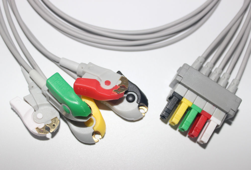 ЭКГ кабель отведений для монитора пациента GE Datex Ohmeda AS/3, CS/3, Cardiocap 1, Cardiocap 2, Cardiocap 5, S/5, Satellite Plus, DASH 3000, 5000, 545301, 545316, 412681-001, 5 отведений, прищепки