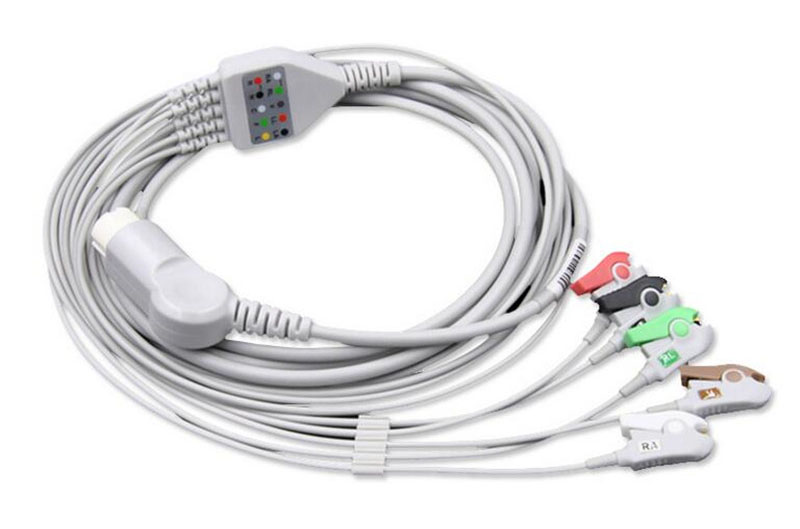 Цельный ЭКГ кабель пациента для Philips M1735A, M1722A/B, M1723A/b, M2475B, M3046A, M3500B, 78619A, 78620A, 78660A/B, Defibrillator, 12 pin, 5 отведений, зажимы