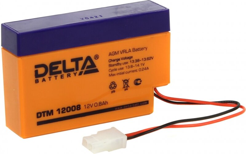 Аккумуляторная батарея для Геолинк ЭК3Т-12-01, DJW12-0.8, Delta DTM 12008, 12 В, 0,8 Ач, 96х25х62 мм, 0.35 кг