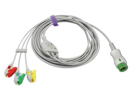 Цельный ЭКГ кабель пациента для Mindray BeneView T1, T5, T6, T8, T9, iMEC 8, iMEC 10, iMEC 12, DPM6, DPM7, Beneheart D3, D6 и iPM-9800, 040-000966-00, разъем 12Pins, 3 отведения, клипса